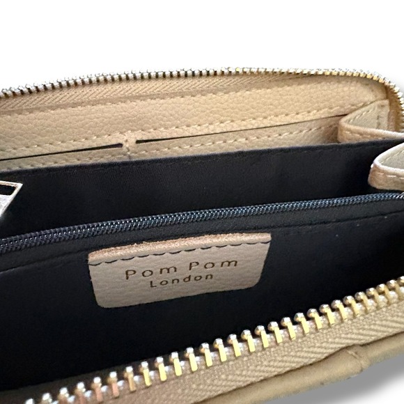 Pom Pom London Chelsea Leather Zip Wallet Organizer Sand Beige Womens Clutch - Picture 6 of 6